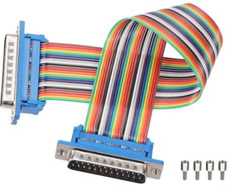sourcing map IDC Serial Cable Rainbow Wire Flat Ribbon Cable DB25 Male to DB25 Male 8 Inch Length 2.54mm Pitch Breadboard Jumper Wires for Electronic Projects