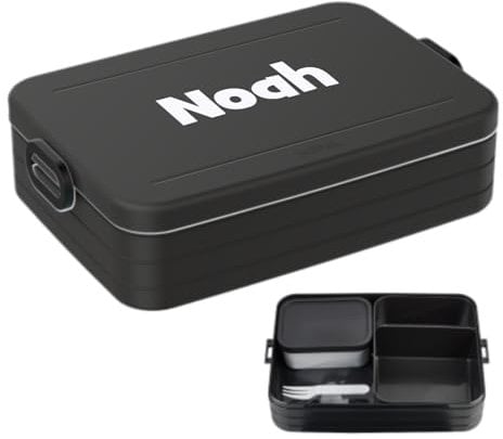 Mepal Brotdose mit Namen To Go - Personalisierte Bento Lunchbox - Für 4 Sandwiches oder 8 Brotscheiben - Brotbox Erwachsene - BPA-frei & Spülmaschinenfest - 1500 ml - Large - Nordic black