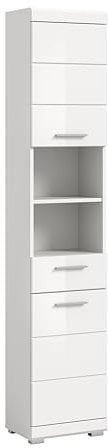 xonox.home Bad Scout X06A9711 Hochschrank Stauraumschrank Wandschrank in weiß Nachbildung und weiß Hochglanz tiefzieh, ca. B/H/T: 37x191x31 cm