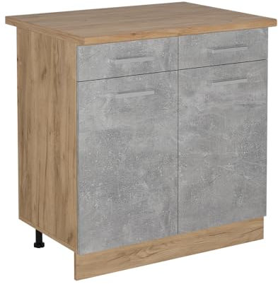 Vicco Küchenunterschrank R-Line, Schubladenschrank für die Küche, Beton, 80 cm, AP Eiche