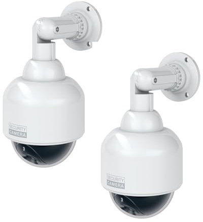 BASI | 2er Set Dome Kamera-Attrappe mit blinkendem LED-Licht | Dummy Kamera | Überwachungskamera für den Innen- und geschützten Außenbereich | 360 Grad Halterung | Weiß | CCTV