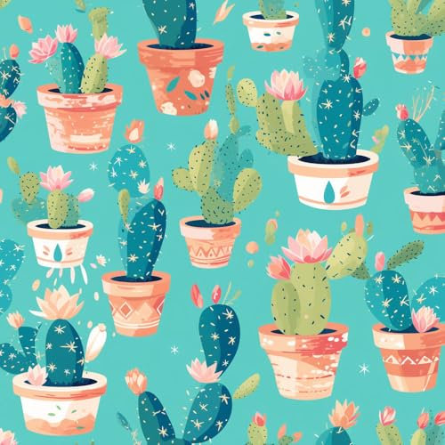 JIAOQSS Self Adhesive Wallpaper Watercolor Cactus Stick on Wallpaper Abstract Green Cactus Flower Vinyl Waterproof Decorative Bedroom Wallpaper