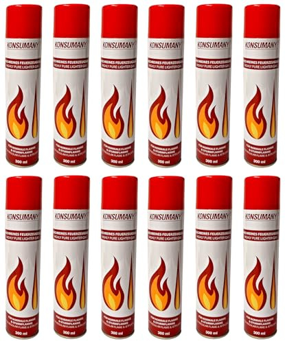 KONSUMANY 12 x 300 ml Feuerzeuggas Butangas für Feuerzeuge, Sturmfeuerzeuge, Stabfeuerzeuge und Flambierbrenner