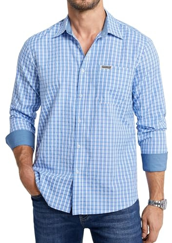 Enlision Camicia a Quadri Uomo Manica Lunga Casual Cotton Camicie Uomo Scozzese Quadretti con Bottoni Tasche Regular Fit da Lavoro S-4XL