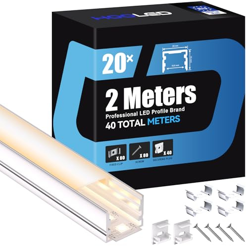 LED Profil 20×2m(40m)Aluminium U-Form mit Milchig Weißer Abdeckung Kanal Diffusor,Alu Profil LED leisten Schienen kanalleiste Aluprofil Streifen Profile,lichtkanal led strip aluschiene unterputzprofil