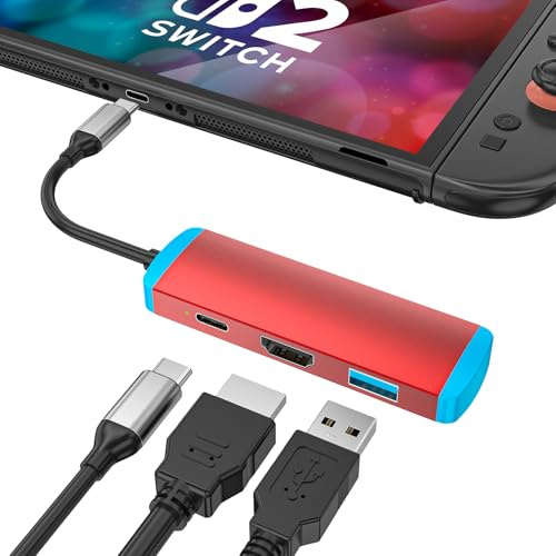 Adaptateur USB C vers HDMI pour Switch 2, station d'accueil USB C avec port HDMI 4K @ 60 Hz, port PD de type C, port USB 3.0, remplacement pour Switch officiel 2/Switch/Switch OLED/Steam Deck/Steam