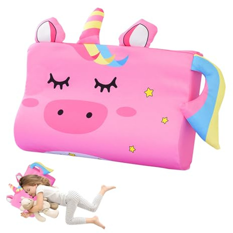 YANGUN Schlummerkids Kissen, 45X27CM Kinderkopfkissen, Calmly Kissen Kinder, Kawaii Tiere Kinderkissen, Ergonomisches Atmungsaktiv und Hautfreundlich Wasch Bar fur ab 3 Jahre (Einhorn)