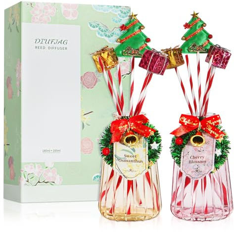DIUFJAG 2 x 180ml - Cherry Blossom/Osmanthus Kirschblüte Weihnachten Raumduft Duftstäbchen Mit 12 Stäbchen,Home Duft Christmas Reed Diffuser für Schlafzimmer Büro Badezimmer