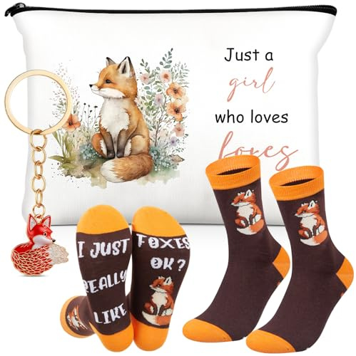 Photect 3 Pièces Cadeau pour Amoureux des Animaux pour Femmes Incluses Trousse de Maquillage Chaussettes et Porte-Clés en Acier Inoxydable pour Anniversaire, Thanksgiving, Noël