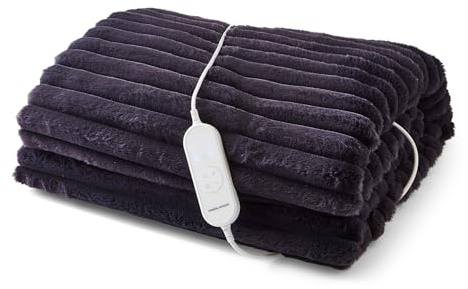 Morphy Richards EverCosy Luxury Striped Fleece Electric Heated Throw, 200x180cm, 9 Heat Settings, Detachable, Teddy/Flannel Fleece, Overheat Protection, Auto Shut Off, Machine Washable, Navy, 610105