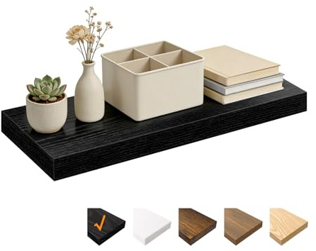 RICHER HOUSE Schwarzes Wandregal, 60 x 23,5 x 3,8 cm, unsichtbare Halterungen