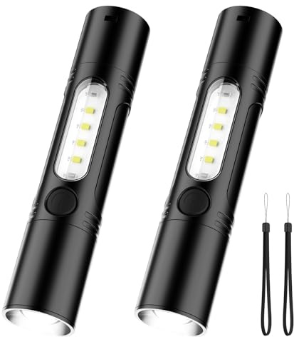 Bigqin 2 Pièces Lampe Torche LED, Lampe de Poche LED Haute Puissance Rechargeable USB avec Cordon, Fonction Sifflet, Zoomable, 5 Modes pour Éclairage/Camping/Randonnée/Urgence