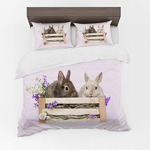 Adam Home 3D Duvet Cover Set With Pillowcases Home Bedroom Décor Digital Printed Microfiber Single Bedding Set Made in UK|Bunny Rabbits