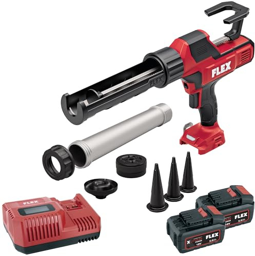 Flex Akku-Kartuschenpresse CG 310/600 18 + P-Set 55 R (schwarz/rot, Akku-Kartuschenpresse 18 V + Akku-Packs 5,0 Ah 18 V + Schnelladegerät 12/18 Volt, mit Ladezustandsanzeige, mit Entladeschutz) 535922