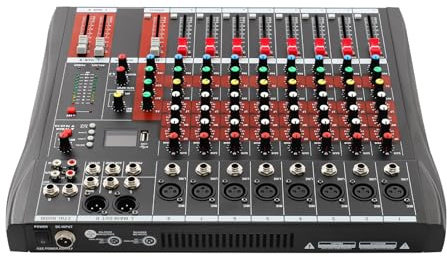 8 Kanal Audio Mixer mit Bluetooth, Professionelles 8-Kanal-Mischpult, Digitales Mischpult mit 6 Effekten & 3-Band EQ, 48V Phantomspeisung, LED-Anzeige, Kompakter Soundmixer für Live(8 Kanal)