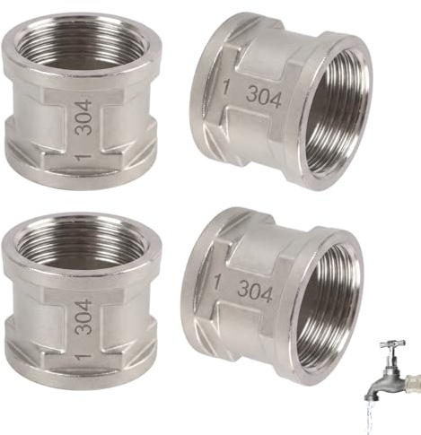 4 manicotti con filettatura interna da 1 pollice, DN25 in acciaio inox doppio manicotto di collegamento per tubo ad alta pressione, manicotto in acciaio inox grigio, durevole e resistente alla