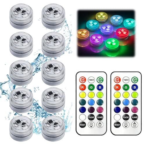 Afenau LED Piscina Mini, Colorati LED per Piscina, 13 colori RGB Mini Luce Subacquea, Luce Piscina per Vaso, Base Acquario, Laghetto, Giardino, Giardini e Decorazioni di Halloween (10)