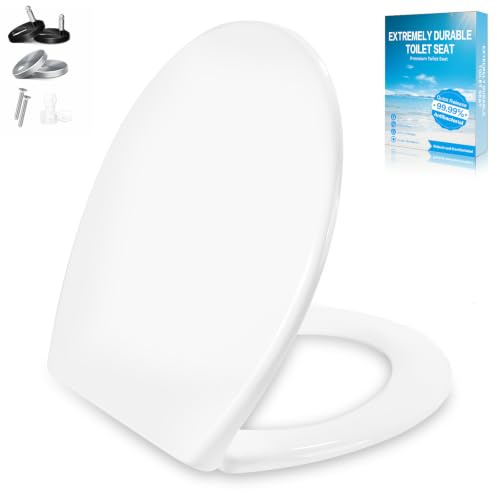 Toilet Seats,Oval Round Toilet Seat with Soft Close & Quick Release - Premium Thermoplastic, Antibacterial, Removable, Holds up to 250kg - Easy Assembly Toilet Lid(Ovale Forms White)