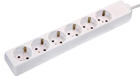 as - Schwabe 6-Fach Steckdosenleiste weiß 230 V / 16 A – Mehrfachstecker mit 3 m Leitung & erhöhtem Berührungsschutz – Steckdosen 45° gedreht – Mehrfachsteckdose Indoor – IP20, 11631