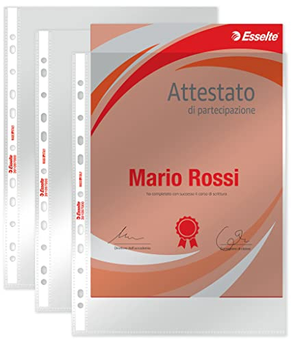 Esselte Buste Perforate Office, in PPL Lucido, per Archiviare e Conservare Documenti in Formato 22x30 cm, Confezione da 100 Buste, 391097000
