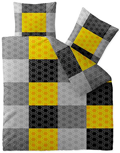 aqua-textil Concept Bettwäsche 200 x 200 cm 3teilig Mikrofaser Bettbezug Sabine Kariert Streifen Grau Gelb Schwarz