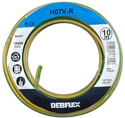 Bobinot de câble - Bobine de Fils électrique - Câble électrique - Couronne de câble - DEBFLEX - Bobinot câble rigide 10 mètres H07VR 6 mm ² - Jaune/Vert 113325