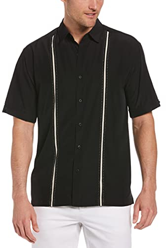 Cubavera - Camisa de Manga Corta para Hombre, diseño con Costura en Contraste - Negro -