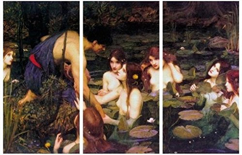 1art1 John William Waterhouse Poster Hylas Und Die Nymphen, 1896, 3-Teilig Bilder Leinwand-Bild Auf Keilrahmen | XXL-Wandbild Poster Kunstdruck Als Leinwandbild 120x80 cm