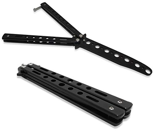 JJ PRIME Butterfly Flick Balisong Dull End Stainless Steel Practice Training Sport Hiking Outdoor Indoor with Safety Latch (Black)