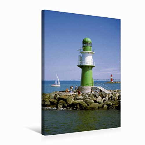 Premium Textil-Leinwand 50 x 75 cm Hoch-Format Leuchtturm Warnemünde | Wandbild, HD-Bild auf Keilrahmen, Fertigbild auf hochwertigem Vlies, Leinwanddruck von Lothar Reupert