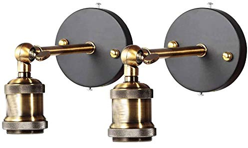 Wandlampe Vintage Innen Wandleuchte mit Einstellbar Messing-Kopf, Retro Industrie Wandstrahler E27 Sockel für Dachboden, Terrasse, Restaurant, Wohnzimmer und Studie (Keine Glühbirne), Set 2 Stück