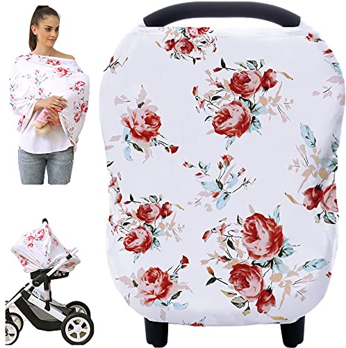Baby Car Seat Covers - Stroller Canopy Breastfeeding Covers, Multi-use Carseat Canopy, for Boys and Girls Shower Gift (Print Flower)