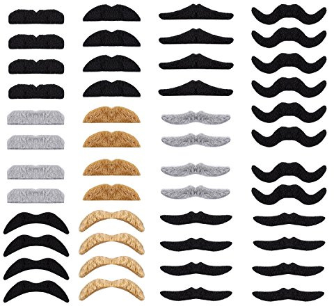 Whaline 48 Pack Novelty Fake Moustache Self Adhesive Moustaches Set for Masquerade Party Favor, Costume and Performance