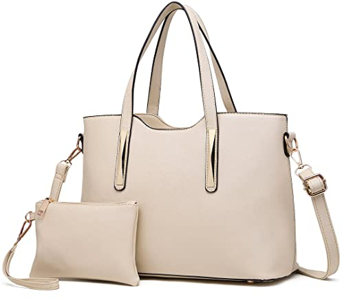 Miss Lulu Henkeltasche Damen Tasche 2 tIg. Shopper Reise Schultertasche,Beige