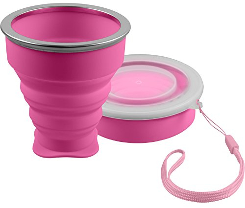 shibby Silicone Pieghevole - Bicchiere Colore Rosa, Coppa da Viaggio Pratica Bicchiere da Campeggio - 210ml