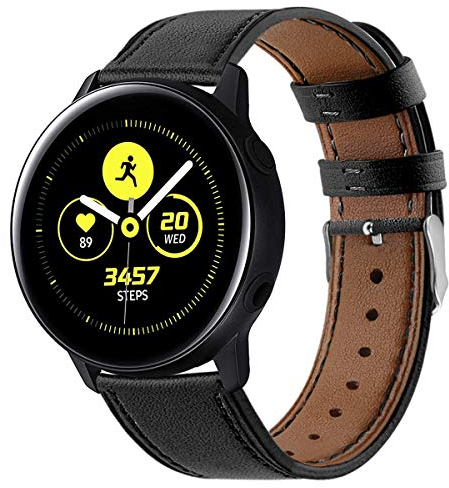 DEALELE Armband Kompatibel mit Samsung Galaxy Watch 7 / FE / 6/6 Classic / 5/5 Pro / 4/4 Classic / 3 41mm / Huawei GT2 42mm / GT3 42mm, 20mm Leder Ersatz Armbänder für Damen Herren, Schwarz