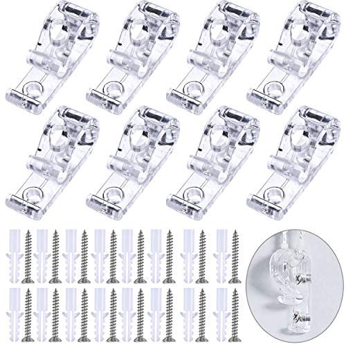 WEONE 8PCS Child Safety P-Clips, Blind Safety Clips for Cord, Clear Roller Blind Clips with 16 Screws + 16 Plastic Pillars for Vertical and Roman Roller Curtain Ball Chain Cord Control