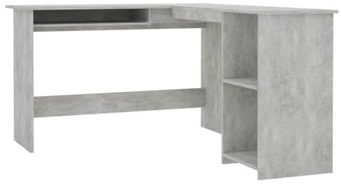 vidaXL Bureau d'angle en Forme de L, Table d'Ordinateur, Table d'Étude, Meuble de Salon Salle de Séjour Salle de Travail Maison Intérieur, Gris Béton Bois d’Ingénierie