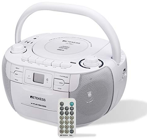 Retekess TR621 CD and Cassette Player Combo, Boombox CD Player(White)