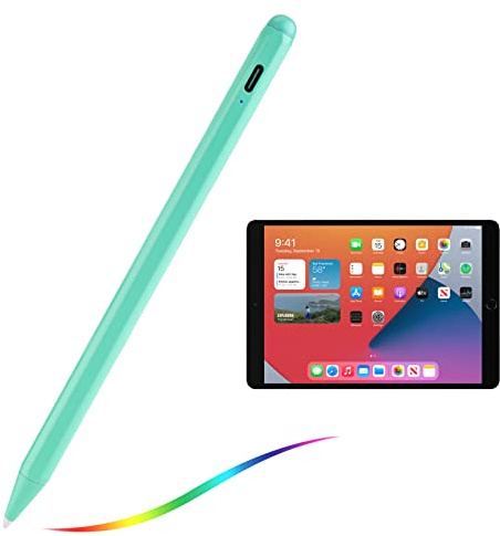Stylet 2020 pour iPad 8e génération 10,2 avec rejet de paume de type C Charge 1,5 mm Pointe fine remplaçable 2ème stylet actif compatible avec Apple Pencil pour iPad 25,9 cm 8ème génération, vert