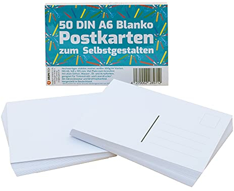 Blanko-Postkarten DIN A6 300 g/m² zum Selbstgestalten – 50 Stück, Extra dick, hochweiß, graue Adresslineatur - Individuelles Malen, Zeichnen, Schreiben, Drucken, Prägen, Basteln