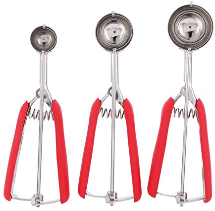 3PCS Ice Cream Scoop, Cookies Scoop Set Stainless Steel Watermelon Digger Meatball Maker with Non-Slip Handle for Kitchen Tool (red)