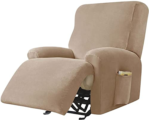 JHLD Stretch Sesselbezug Relaxsessel, Samt Ruhesessel Bezug 1/2/3 Sitzer Relaxsessel Bezug Weiche Ruhesessel Bezüge Anti-rutsch Mit Elastischem Boden Für Kinder Haustiere-Kamel-1 Sitzer