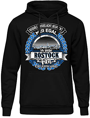 EIN Leben lang Rostock Herren Kapuzenpullover | Stadt - Rostock Skyline - Fussball - Sport - Rostock Pullover - Ultras - Hoodie | Schwarz (XL)