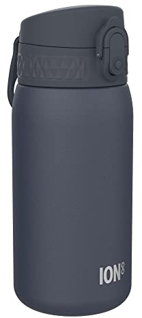 ION8 Gourde Isotherme Enfant, Inox, 320ml, Anti-Fuite, Facile à Ouvrir, Verrouillage Sécurisé, Lavable au Lave-Vaisselle, Poignée de Transport, Durable, Acier Inoxydable, Bleu Marine Cendré