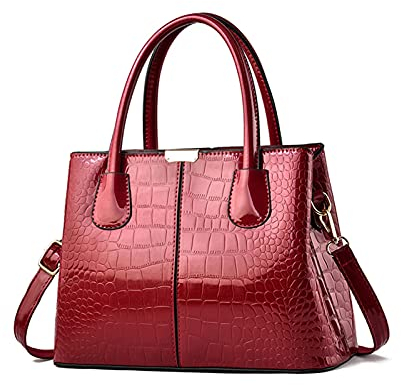 NICOLE & DORIS Borsa a Mano e a Spalla Elegante Donna Lavoro in Vernice - Pochette a Tracolla di Grande Capacità - Vino Rosso