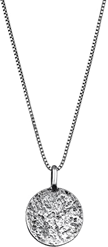 Kuzzoi Herren Silber Halskette mit Coin Anhänger Rund (15 mm), Halskette für den Mann in 925 Sterling Silber, Kette mit strukturierten Plättchen, oxidierte Herrenkette mit Anhänger handgearbeitet