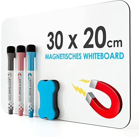 KTRIO A4 Whiteboard Magnetisch für Kühlschrank, Whiteboard Folie Magnetisch mit 3 Stiften + Schwamm für Metalloberfläche - Abwischbare Magnettafel für Küche, Büro und Zuhause, 30x20cm