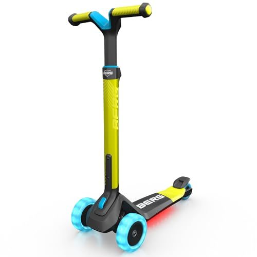 BERG Nexo Kinderroller Kinderscooter faltbar ab 2 Jahre | Höhenverstellbarer Tretroller Scooter mit LED Deck | Dreirad Roller für Kinder Jungen & Mädchen, bis 12 Jahre | Farbe: Limette