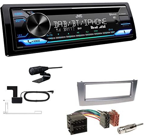 JVC KD-DB922BT 1-DIN Autoradio CD-Receiver Bluetooth DAB+ Digital Radio Einbauset passend für FIAT Grande Punto 2005-2010 anthrazit metallic